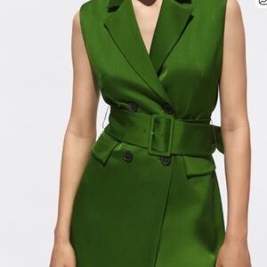 Zara Belted Green Satin Dress and/or Top XS
